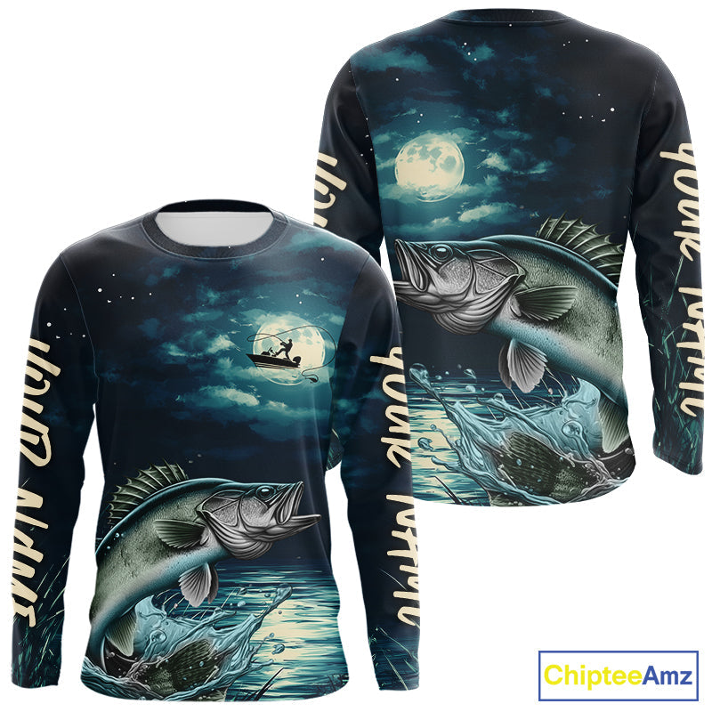 Full Moon Fishing Custom Walleye Long Sleeve Night Fishing Shirts For Fishing Lovers IPHW9222
