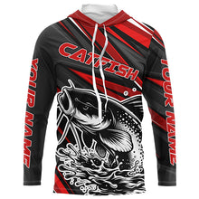 Load image into Gallery viewer, Black And Red Catfish Fishing Jerseys, Custom Catfish Fishing Long Sleeve Fishing Shirts IPHW7021