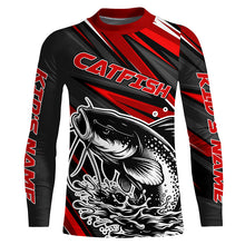 Load image into Gallery viewer, Black And Red Catfish Fishing Jerseys, Custom Catfish Fishing Long Sleeve Fishing Shirts IPHW7021