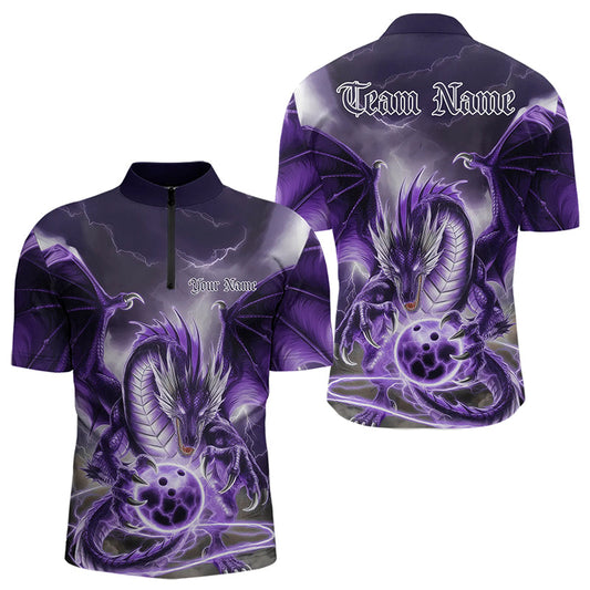 Purple Thunder Lightning Custom Dragon Bowling Quarter-Zip Shirts For Men, Bowling Team Uniform IPHW8256