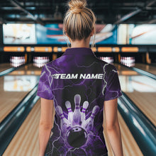 Load image into Gallery viewer, Custom Black And Purple Thunder Lightning Bowling Polo Shirts For Women, Bowling Jerseys IPHW8515