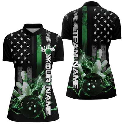 Custom Black And Green Thin Line American Flag US Bowling Team Womens Quarter-Zip Shirts IPHW8519
