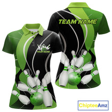 Load image into Gallery viewer, Custom Black And Green Bowling Jerseys, Women Bowling Polo Shirt Team Uniform IPHW9225