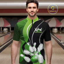 Load image into Gallery viewer, Custom Black And Green Bowling Jerseys, Men Bowling Quarter-Zip Shirt Team Uniform IPHW9225