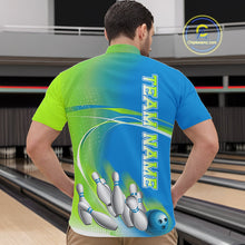 Load image into Gallery viewer, Custom Blue And Green Strike Bowling Quarter-Zip Shirts For Men, Strike Bowling Team Jersey IPHW9234