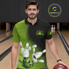 Load image into Gallery viewer, Custom Black And Green Bowling Polo Shirts For Men, Green Bowling Jerseys IPHW9400