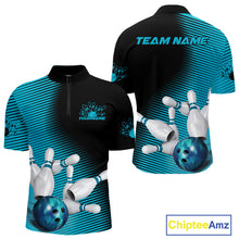 Load image into Gallery viewer, Custom Black And Blue Bowling Quarter-Zip Shirts For Men, Blue Bowling Jerseys IPHW9401