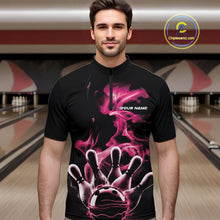 Load image into Gallery viewer, Custom Pink Smoke Bowling Quarter-Zip Team Shirts For Men, Flame Bowling League Shirt IPHW9564