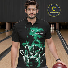 Load image into Gallery viewer, Custom Green Smoke Bowling Polo Team Shirts For Men, Flame Bowling League Shirt IPHW9566