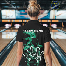 Load image into Gallery viewer, Custom Green Smoke Bowling Polo Team Shirts For Women, Flame Bowling League Shirt IPHW9566