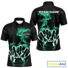 Load image into Gallery viewer, Custom Green Smoke Bowling Polo Team Shirts For Men, Flame Bowling League Shirt IPHW9566