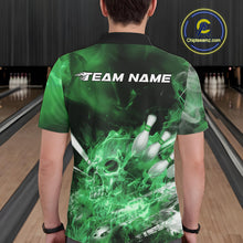 Load image into Gallery viewer, Custom Green Fire Flame Skull Bowling Polo Shirts For Men, Halloween Bowling Outfits IPHW9577