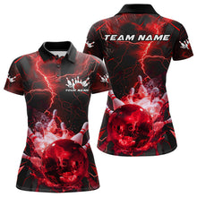 Load image into Gallery viewer, Custom Red Thunder Lightning Bowling Team Polo Shirts For Women, Red Bowling Jerseys IPHW9581