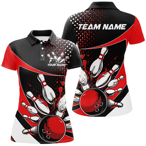 Black And Red Custom Bowling Uniforms Bowling Shirts For Women, Bowling Team League Shirts IPHW7282