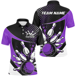 Black And Purple Custom Bowling Uniforms Bowling Shirts For Men, Bowling Team League Shirts IPHW7284