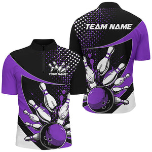 Black And Purple Custom Bowling Uniforms Bowling Shirts For Men, Bowling Team League Shirts IPHW7284