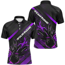 Load image into Gallery viewer, Custom Black And Purple Flame Bowling Shirts For Men, Bowling Team Bowling League Shirts IPHW7288