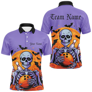 Purple Custom Halloween Bowling Shirts For Men, Skull Bowling Team Shirt Halloween Outfit IPHW7599