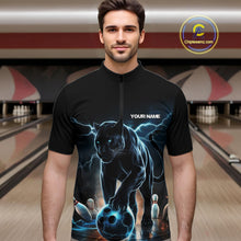 Load image into Gallery viewer, Blue Thunder Lightning Custom Panther Bowling Quarter-Zip Shirts For Men, Panther Bowling Jerseys IPHW8271