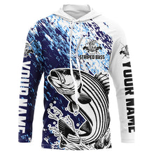 Load image into Gallery viewer, Striped Bass Fishing Custom Long Sleeve Performance Fishing Shirts, Striper Fishing Jerseys | Blue IPHW5821