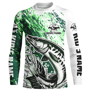 Custom Musky Fishing Jerseys, Muskie Long Sleeve Performamce Fishing Shirts For Adult And Kid |Green IPHW5815