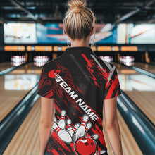 Load image into Gallery viewer, Grunge Black And Red Custom Flame Bowling Team Womens Quarter-Zip Shirts, Bowling League IPHW8524