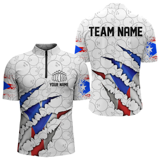 Personalized Puerto Rico Flag Bowling Quarter-Zip Shirts For Men, Puerto Rico Bowling Jerseys IPHW8725