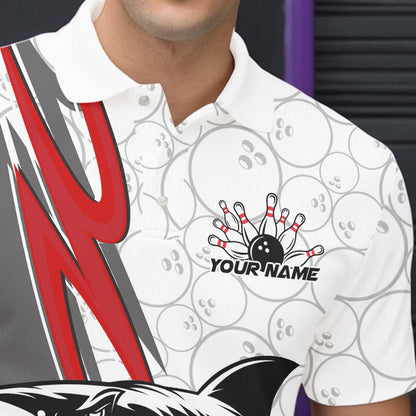 Custom Red Shark Bowling Polo Shirts For Men, Shark Bowling Team Tournament Outfits IPHW8728