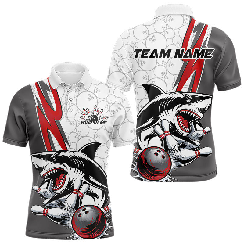 Custom Red Shark Bowling Polo Shirts For Men, Shark Bowling Team Tournament Outfits IPHW8728