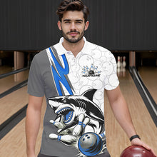 Load image into Gallery viewer, Custom Blue Shark Bowling Polo Shirts For Men, Shark Bowling Team Tournament Outfits IPHW8729