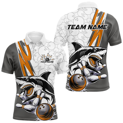 Custom Orange Shark Bowling Polo Shirts For Men, Shark Bowling Team Tournament Outfits IPHW8730