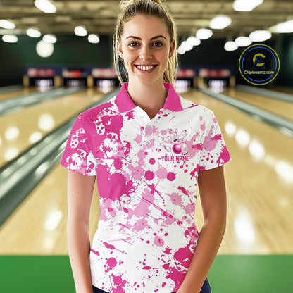 Custom Pink Bowling Polo Shirts For Women, Bowling Team Shirts Bowling Jerseys With Name IPHW7052