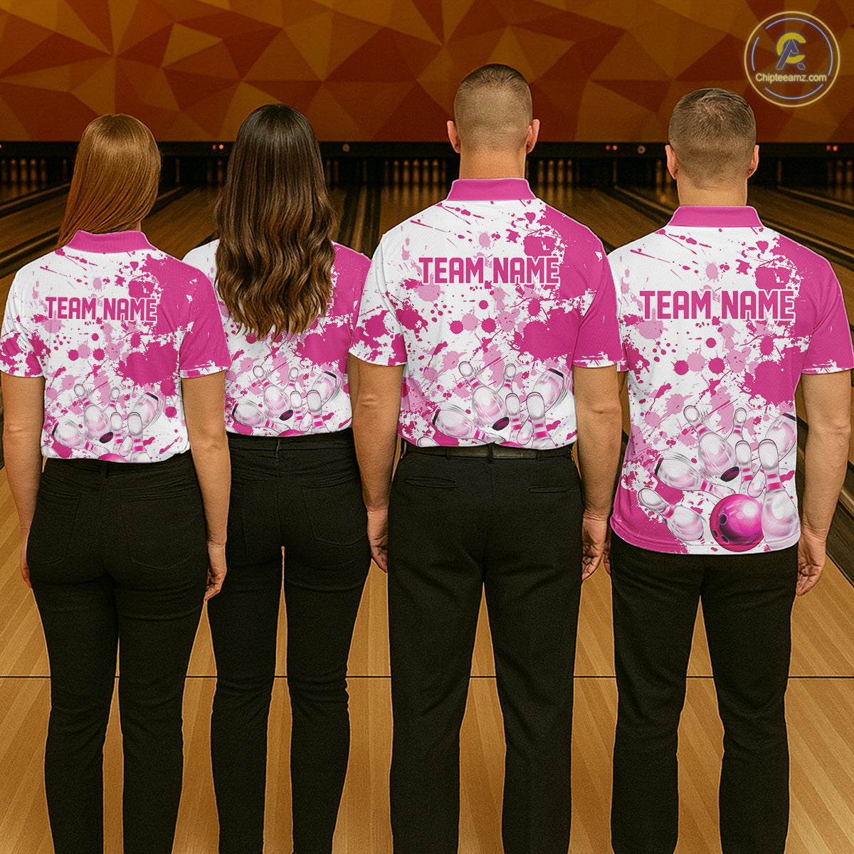 Custom Pink Bowling Polo Shirts For Women, Bowling Team Shirts Bowling Jerseys With Name IPHW7052