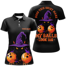 Load image into Gallery viewer, Halloween Black Cat Custom Funny Ladies Bowling Shirts &quot;This Shirt Make My Balls Look Big&quot; IPHW7604