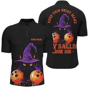 Halloween Black Cat Custom Funny Bowling Shirts For Men "This Shirt Make My Balls Look Big" IPHW7604