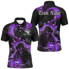 Load image into Gallery viewer, Black And Purple Flame Grim Reaper Custom Halloween Bowling Shirts For Men, Team Bowlers Outfits IPHW7610