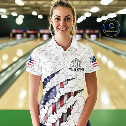 Personalized American Flag Bowling Team Shirts For Women Patriotic Bowling Gifts IPHW5523
