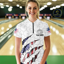 Load image into Gallery viewer, Personalized American Flag Bowling Team Shirts For Women Patriotic Bowling Gifts IPHW5523