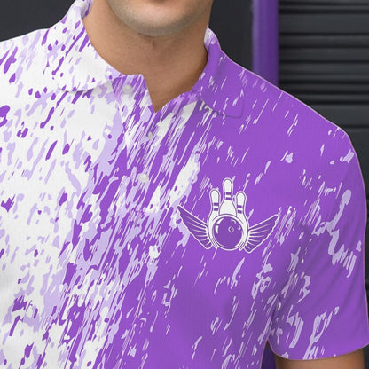 Personalized White And Purple Bowling Team Polo Shirts For Men, Bowling Tournament Outfits IPHW8744