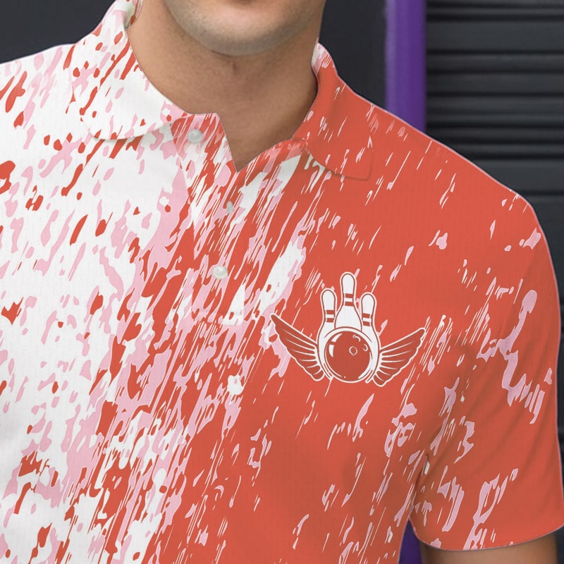 Personalized White And Orange Bowling Team Polo Shirts For Men, Bowling Tournament Outfits IPHW8745