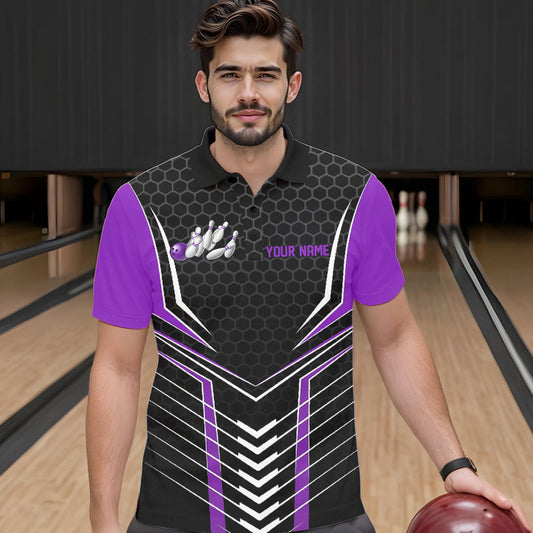 Custom Black And Purple Eagle Bowling Jerseys, Bowling Team Men Polo Shirts Bowlers Outfits IPHW8749