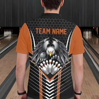 Custom Black And Orange Eagle Bowling Jerseys, Bowling Team Men Polo Shirts Bowlers Outfits IPHW8751