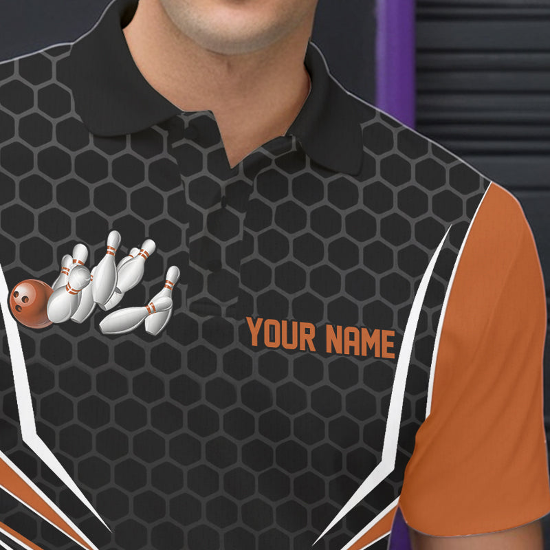 Custom Black And Orange Eagle Bowling Jerseys, Bowling Team Men Polo Shirts Bowlers Outfits IPHW8751