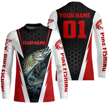 Load image into Gallery viewer, Pike Fishing Long Sleeve Tournament Shirts For Fishing Team With Custom Name And Number | Red IPHW6241