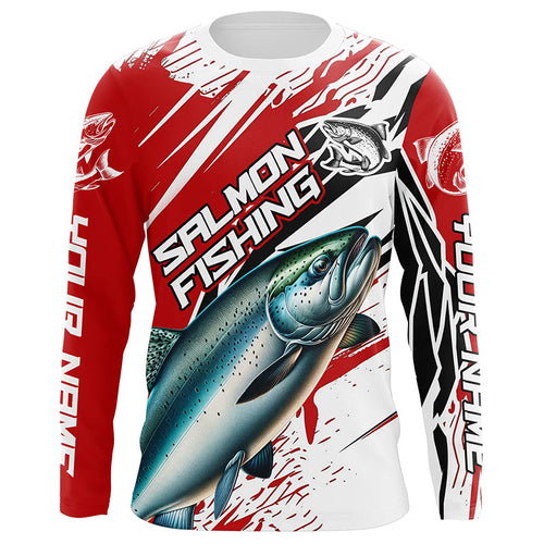 Chinook Salmon Fishing Custom Long Sleeve Tournament Shirts, Salmon Fishing Jerseys | Red IPHW6244