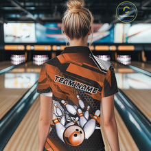Load image into Gallery viewer, Custom Black And Orange Hexagon Pattern Bowling Women Polo Shirts, Bowling Team Uniform IPHW9421