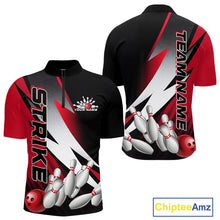 Load image into Gallery viewer, Custom Black And Red Strike Bowling Quarter-Zip Shirts For Men, Bowling Team Uniform IPHW9423