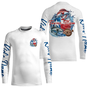 Custom Texas Slam Long Sleeve Fishing Shirts, Texas Trio Redfish, Trout, Flounder Fishing Shirts IPHW7055