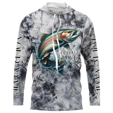 Load image into Gallery viewer, Gray Tie Dye Camo Custom Rainbow Trout Fly Fishing Shirts, Trout Long Sleeve Fishing Shirt IPHW7057