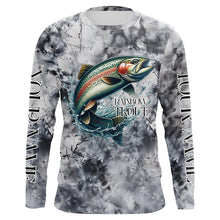 Load image into Gallery viewer, Gray Tie Dye Camo Custom Rainbow Trout Fly Fishing Shirts, Trout Long Sleeve Fishing Shirt IPHW7057